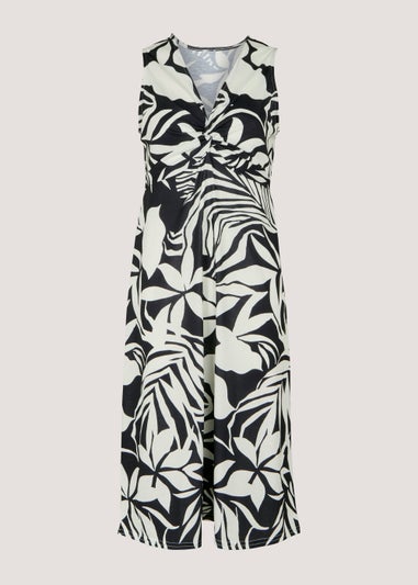 Monochrome Tropical Twist Midi Dress