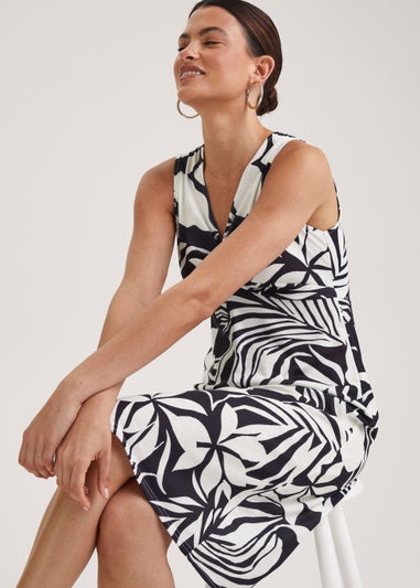 Monochrome Tropical Twist Midi Dress