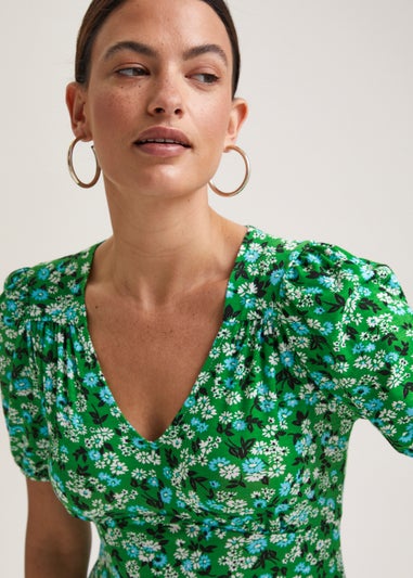 Green Ditsy Floral Mini Dress