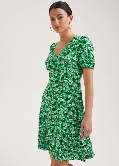 Green Ditsy Floral Mini Dress