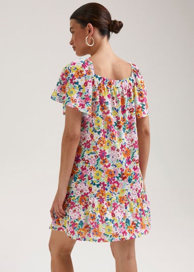 Multicoloured Floral Square Neck Mini Dress