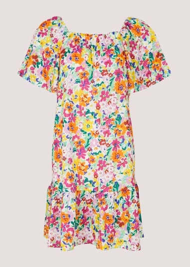 Multicoloured Floral Square Neck Mini Dress