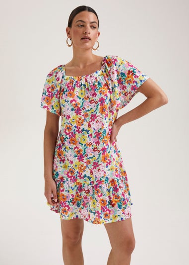 Multicoloured Floral Square Neck Mini Dress