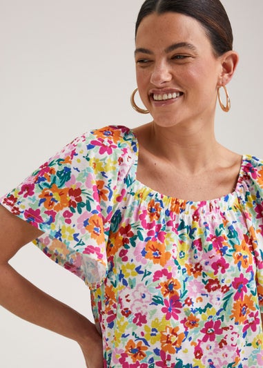 Multicoloured Floral Square Neck Mini Dress