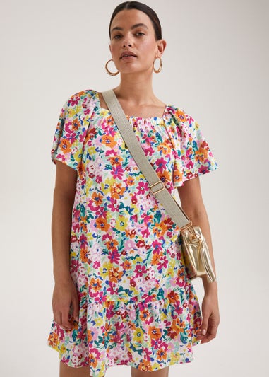 Multicoloured Floral Square Neck Mini Dress