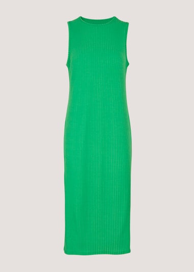 Green Ribbed Calf Length Dress