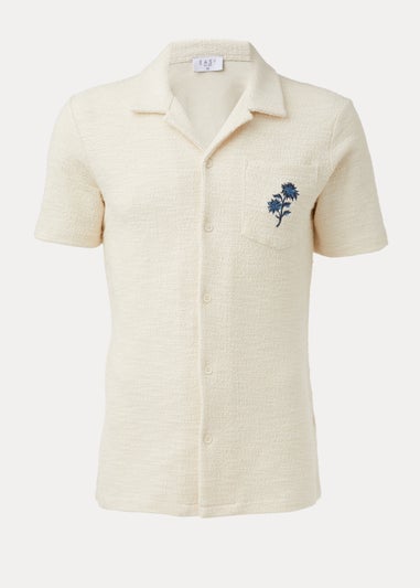 Ecru Textured Revere Embroidery Short Sleeve Shirt