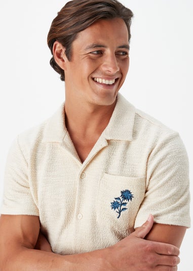 Ecru Textured Revere Embroidery Short Sleeve Shirt