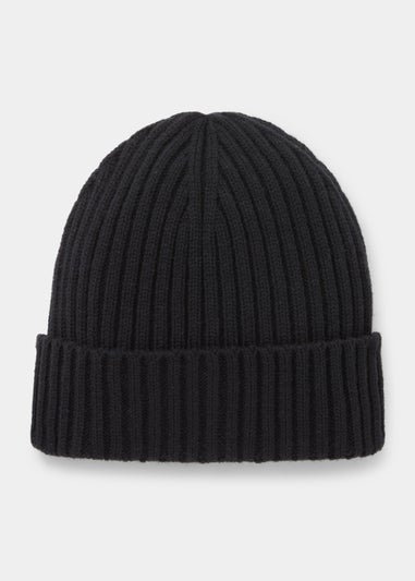 Black Thick Ribbed Beanie