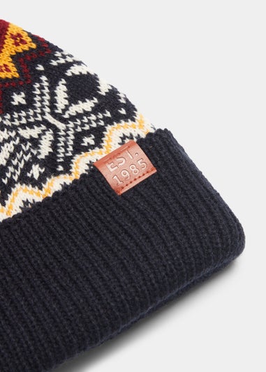 Navy Fairisle Print Beanie