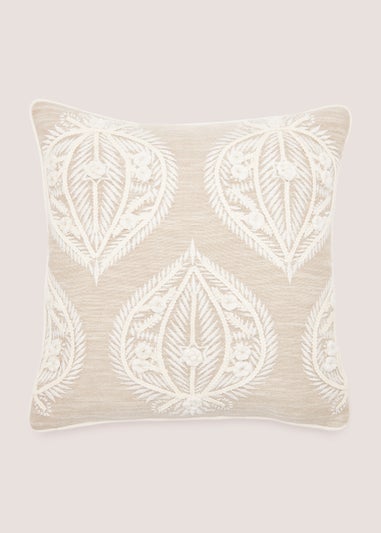 Beige & Cream Embellished Leaf Cushion (43cm x 43cm)