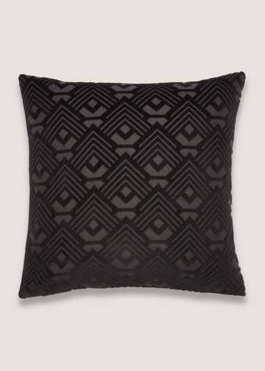 Black Cut Velvet Geo Cushion (43cm x 43cm)