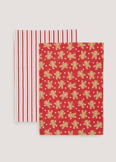 2 Pack Gingerbread & Stripe Tea Towels (65cm x 45cm)
