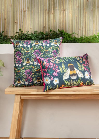Wylder Nature House of Bloom Zinnia Bee Outdoor Filled Cushion (30cm x 50cm x 8cm)