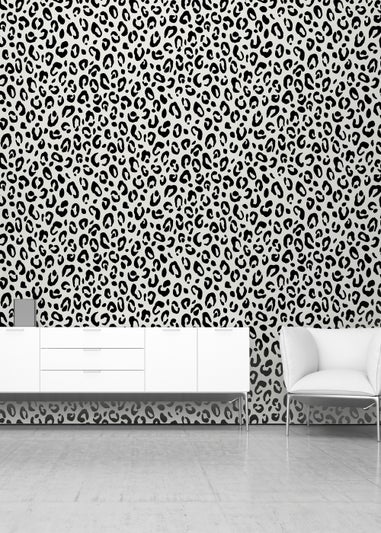 Arthouse Sequin Leopard Mono Wallpaper - Matalan