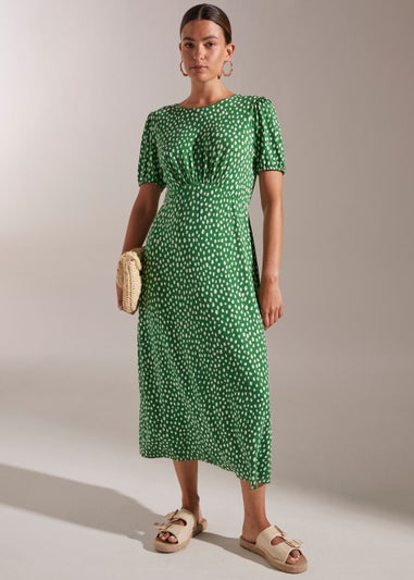 Green Empire Spot Print Dress