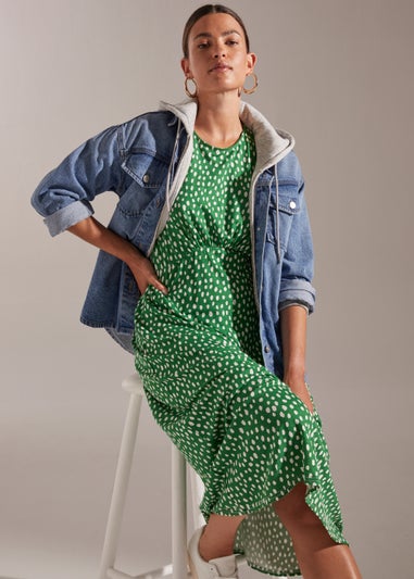 Green Empire Spot Print Dress