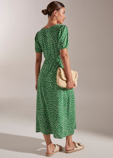 Green Empire Spot Print Dress