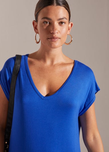 Blue V-Neck T-Shirt Dress