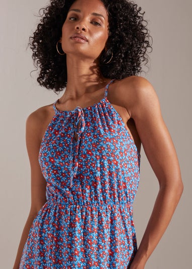 Blue Floral High Apex Midi Dress