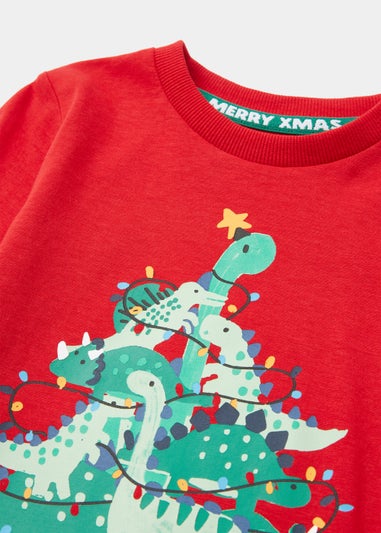 Boys Red Christmas Dinosaur Long Sleeve T-Shirt (9mths-6yrs)
