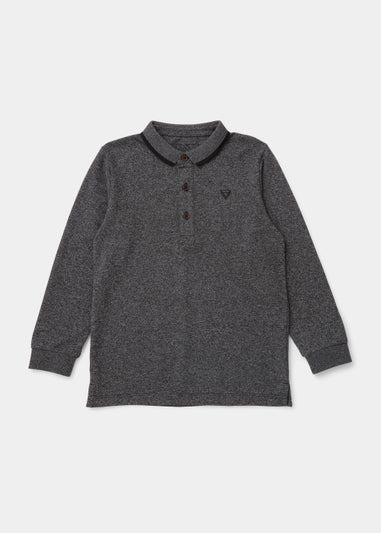 Boys Black Grindle Long Sleeve Polo Shirt (4-13yrs)
