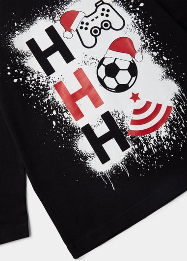 Boys Black Ho Ho Ho Christmas T-Shirt (4-13yrs)