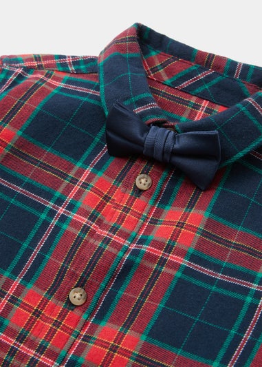 Boys Navy & Red Check Shirt & Bow Tie Set (9mths-6yrs)