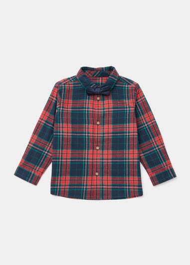 Boys Navy & Red Check Shirt & Bow Tie Set (9mths-6yrs)