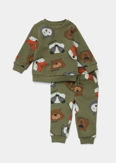 Boys Green Animal Adventure Sweatshirt & Joggers Set (9mths-6yrs)