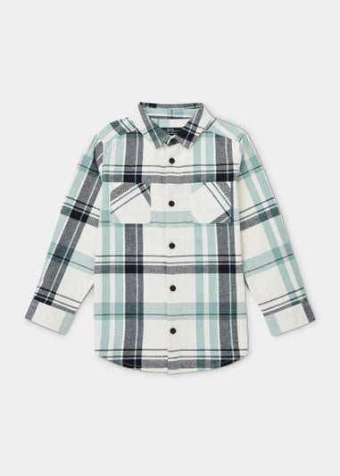 Boys Teal Check Long Sleeve Shirt (4-12yrs)