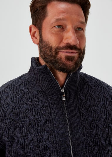 Lincoln Navy Borg Knit Zip Up Cardigan