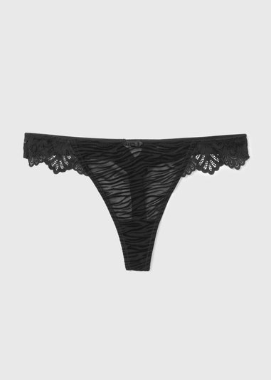 Black Animal Print Flock Co Ord Thong