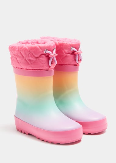 Girls Pink Lined Wellies (Younger 4-12)