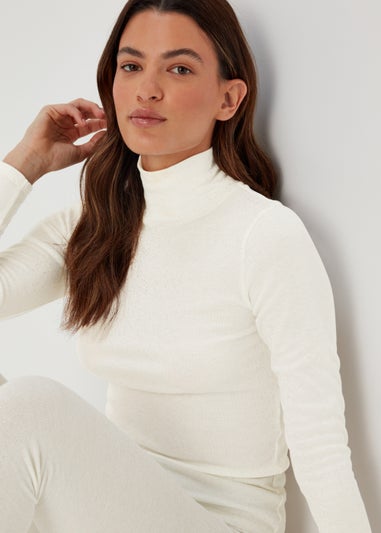 Cream Thermal Polo Neck Top