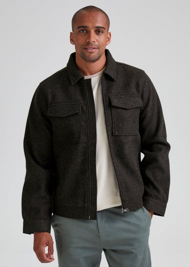 Grey Wool Look Zip Up Shacket