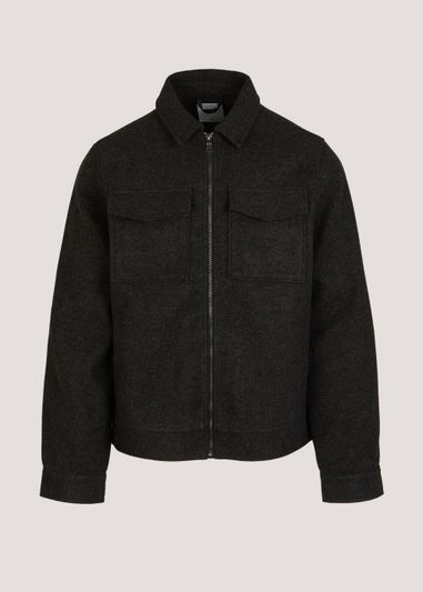 Grey Wool Look Zip Up Shacket