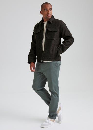 Grey Wool Look Zip Up Shacket