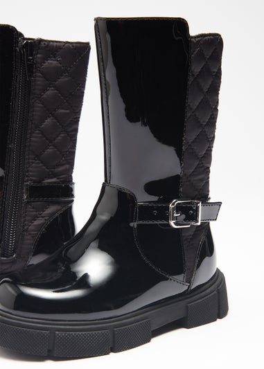 Girls Black Patent Knee High Boots (Younger 4-12)