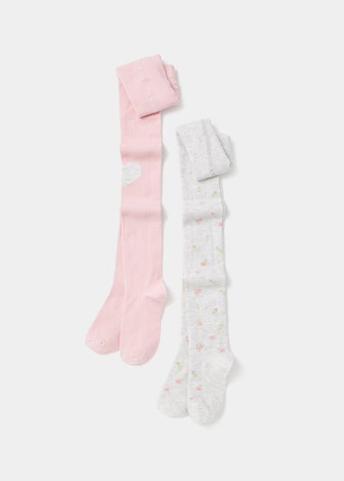 Girls 2 Pack Pink & Grey Floral Tights (2-9yrs)