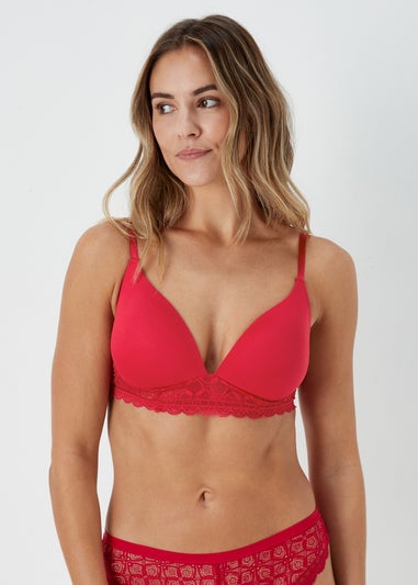 2 Pack Red & Black Non Wired Lace Plunge Bras