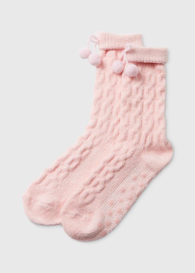 Pink Pom Pom Slipper Socks