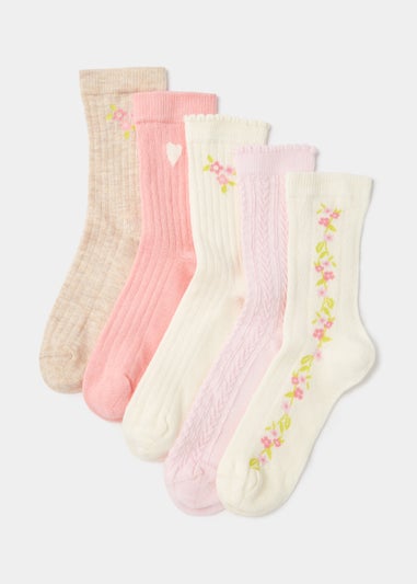 Girls 5 Pack Multicoloured Floral Ankle Socks (Younger 6-Older 5.5)