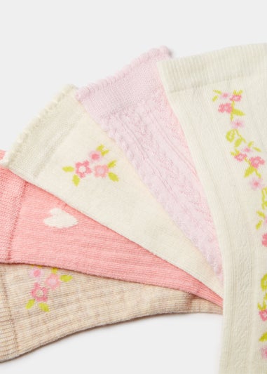 Girls 5 Pack Multicoloured Floral Ankle Socks (Younger 6-Older 5.5)