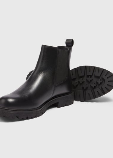 Black Real Leather Cleated Chelsea Boots