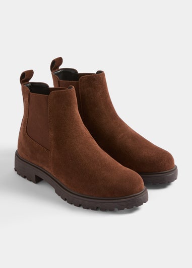 Brown Real Suede Cleated Chelsea Boots