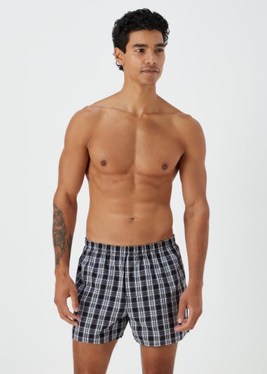 5 Pack Monochrome Plain & Check Print Woven Boxers