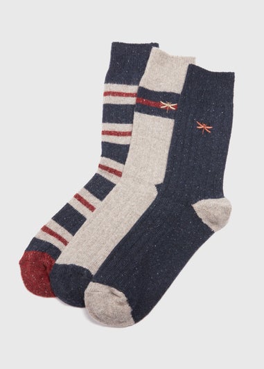 3 Pack Navy Embroidered Boot Socks