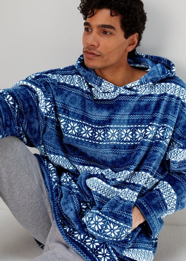 Blue Fairisle Print Snuggle Hoodie