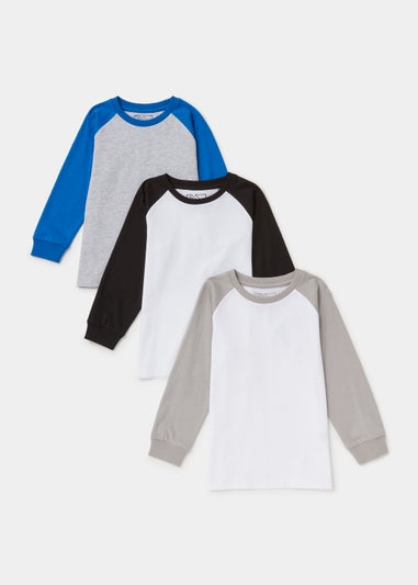 Boys 3 Pack Raglan Long Sleeve T-Shirts (4-13yrs)